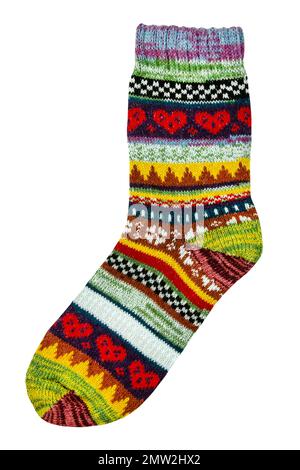 Colorful wool stocking isolated on white background Stock Photo
