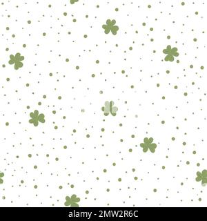 Vector seamless pattern with shamrock leaves and green texture. Cute spring background. Saint Patrick’s day’s symbol. Irish national holiday concept. Stock Vector