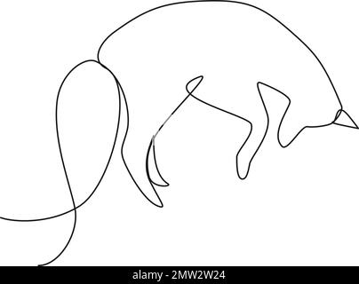 continuous single line drawing of fox jumping high in the air, line art vector illustration Stock Vector