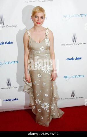 Nominee Michelle Williams poses for photographers at The Weinstein Company and Relativity Media's 2011 Golden Globe After Party following the 68th Annual Golden Globe Awards held at The Beverly Hilton hotel. Los Angeles, CA. 01/16/11. Stock Photo