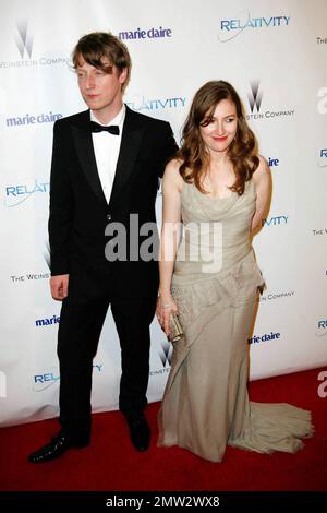 Kelly Macdonald and Dougie Payne pose for photographers at The Weinstein Company and Relativity Media's 2011 Golden Globe After Party following the 68th Annual Golden Globe Awards held at The Beverly Hilton hotel. Los Angeles, CA. 01/16/11. Stock Photo