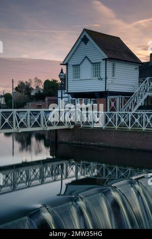 Abbey Mill and Weir, Tewkesbury, during Sunrise Stock Photo