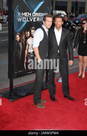 Hugh Jackman and Ryan Reynold play around at the film premiere of 20th Century Fox X-MEN ORIGINS:WOLVERINE at Graumans Chinese Theater in Hollywood.  Los Angeles, CA 4/28/09 Stock Photo
