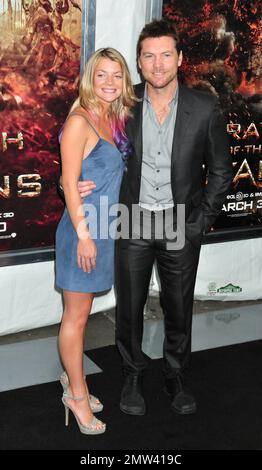 Sam Worthington and wife at the premiere of 'Wrath of the Titans' at the AMC Lincoln Square. New York, NY. 26th March 2012. Stock Photo