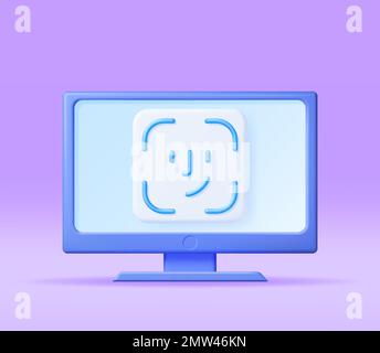 3D Face Recognition Icon on Computer Stock Vector