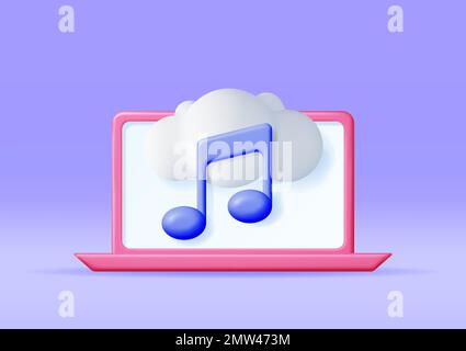 3D Music Cloud Note in Laptop Stock Vector