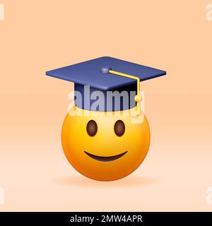 3D Happy Smiling Emoticon in Graduate Cap Stock Vector