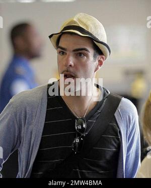 Zachary Quinto turns 32 today and was sporting a new moustache as he made his way through LAX. The 'Star Trek' star was en-route to Mexico City for a movie premiere. Los Angeles, Ca. 6/2/09. . Stock Photo