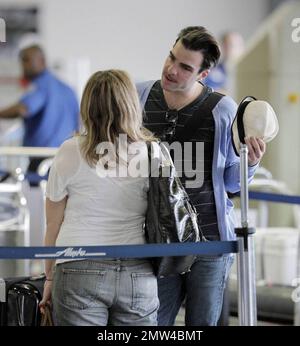 Zachary Quinto turns 32 today and was sporting a new moustache as he made his way through LAX. The 'Star Trek' star was en-route to Mexico City for a movie premiere. Los Angeles, Ca. 6/2/09. . Stock Photo