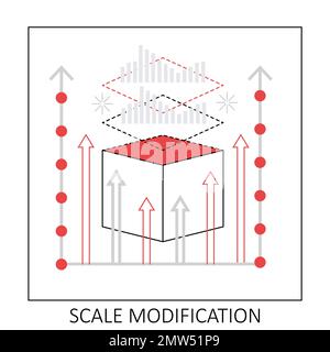 3d scale modification. Creative 3d modelling process, prototype printing vector illustration Stock Vector