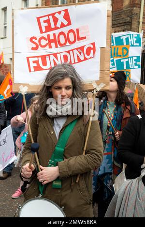 Oxford, UK. February 1st 2023. The well supported National Education Union Rally and march in Oxford.  Supporters and members gathered within the Wesley Memorial Church then marched through Oxford City to Broad Street. Teachers were striking for a fully funded inflationary award and their action was believed likely to effect 347 schools within the county. Similar rallies were taking place throughout England. Credit: Stephen Bell/Alamy Live News Stock Photo