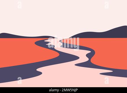 Abstract nature river landscape. Creative plain panorama flat vector illustration Stock Vector