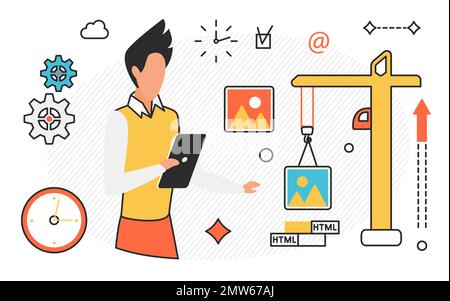 Application building developer. Software engineer, app development vector simple illustration Stock Vector