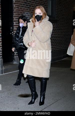 New Yok, NY, USA. 31st Jan, 2023. Jessica Chastain seen leaving The Late Show with Stephen Colbert in New York City on January 31, 2023. Credit: Rw/Media Punch/Alamy Live News Stock Photo