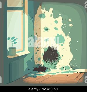 musty wall of contaminated room mold fungus vector illustration Stock Vector