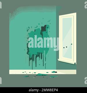 musty wall of contaminated room mold fungus vector illustration Stock Vector