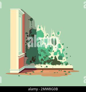 musty wall of contaminated room mold fungus vector illustration Stock Vector