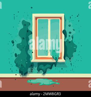 musty wall of contaminated room mold fungus vector illustration Stock Vector