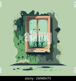 musty wall of contaminated room mold fungus vector illustration Stock Vector