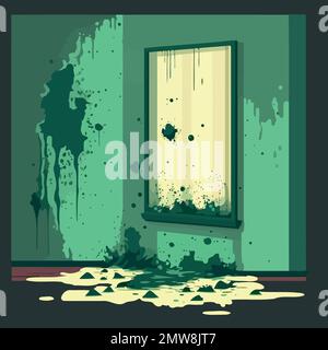 musty wall of contaminated room mold fungus vector illustration Stock Vector