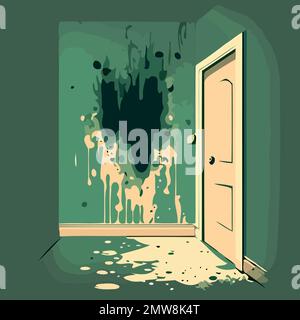 musty wall of contaminated room mold fungus vector illustration Stock Vector