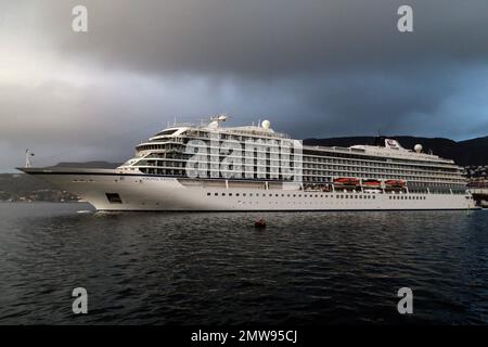 Cruise ship Viking Venus at Byfjorden, departing from port of Bergen, Norway. Stock Photo