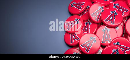 Logos of the American Major League Baseball Team Cleveland Guardians on a  heap on a table Stock Photo - Alamy