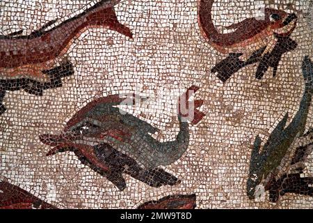 Paryż, Paris, Louvre Museum, Francja, France, Frankreich, Ancient mosaic - fragment; Antikes Mosaik - Fragment; Mosaico antiguo - fragmento; 古代馬賽克 Stock Photo