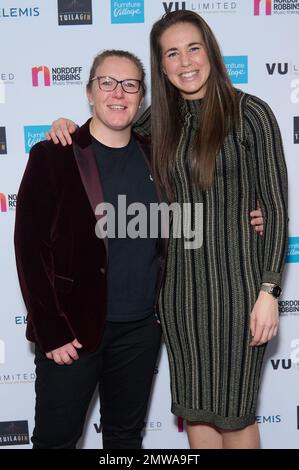 London, UK . 1 February, 2023 . Rocky Clarke and Emily Scarrett pictured attending the Legends of Rugby Dinner 2023 in aid of Nordoff Robins held at the JW Marriot Grosvenor House Hotel. Credit:  Alan D West/EMPICS/Alamy Live News Stock Photo