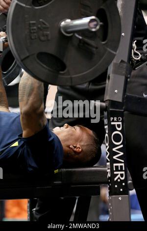 Lamar defensive back Brendan Langley runs a drill at the NFL football  scouting combine Monday, March 6, 2017, in Indianapolis. (AP Photo/David J.  Phillip Stock Photo - Alamy