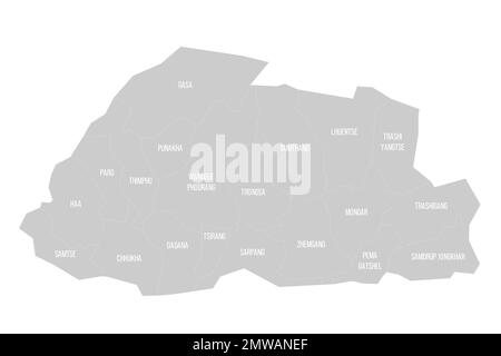 Bhutan political map of administrative divisions Stock Vector