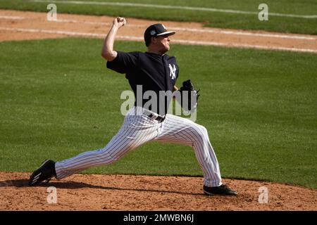 New York Yankees closing pitcher Jonathan Loaisiga throws during the ninth  inning in the first baseball game of a doubleheader against the Texas  Rangers in Arlington, Texas, Tuesday, Oct. 4, 2022. The Yankees won 5-4.  (AP Photo/LM Otero Stock Photo