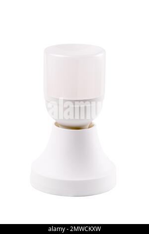 Daylight led lamp and white plastic socket isolated on white background with clipping path. Led light bulb use much less energy than incandescent Stock Photo