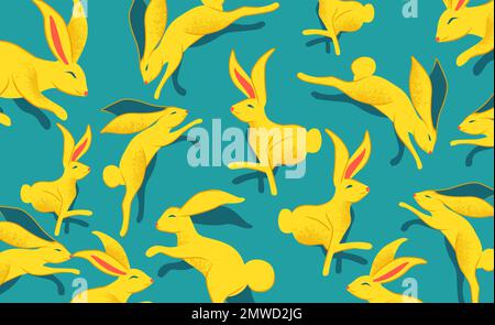 A collection of cute jumping rabbits. Easter decoration celebrations vector illustration. Stock Vector