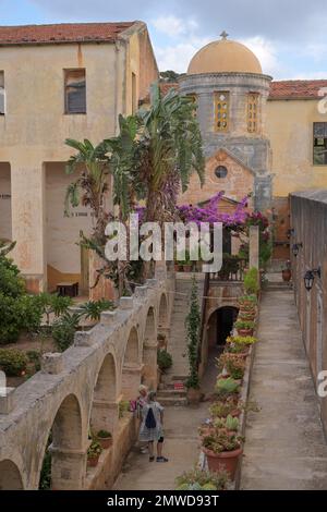 Inner courtyard, Agia Triada Monastery, Crete, Greece Stock Photo