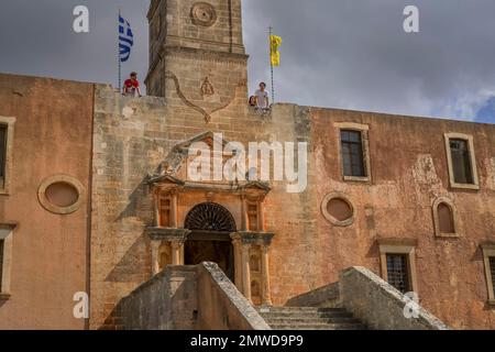 Stairs, entrance, Agia Triada Monastery, Crete, Greece Stock Photo