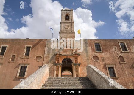 Stairs, entrance, Agia Triada Monastery, Crete, Greece Stock Photo