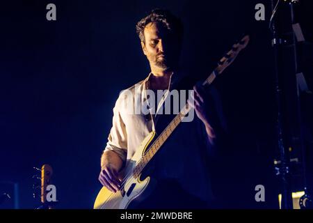 Milano, Italy. 01st Feb, 2023. Luke Pritchard (R) and Hugh Harris (L) of The Kooks English Pop band perform live on stage at Fabrique in Milano. (Photo by Mairo Cinquetti/SOPA Images/Sipa USA) Credit: Sipa USA/Alamy Live News Stock Photo