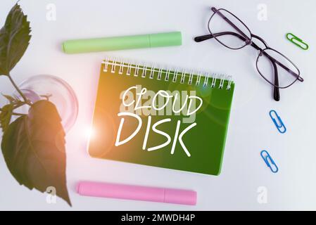Hand writing sign Cloud Disk. Business approach web base service that provides storage space on a remote server Stock Photo
