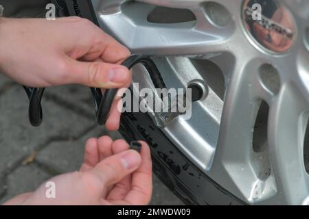 Control, Air pressure, Car tyres, Car Stock Photo