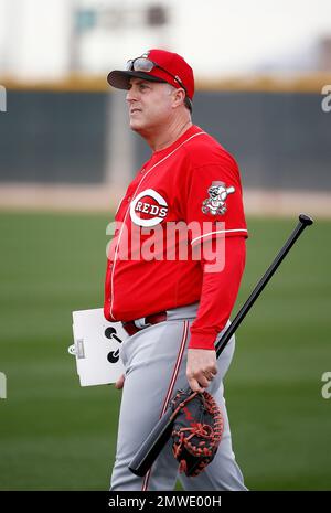 A practice field at the Cincinnati Reds spring training complex sits empty  as pitchers and catc …