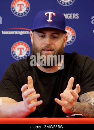 This is a 2017 photo of Mike Napoli of the Texas Rangers baseball team.  This image reflects the Rangers active roster as of Wednesday, Feb. 22,  2017, when this image was taken. (