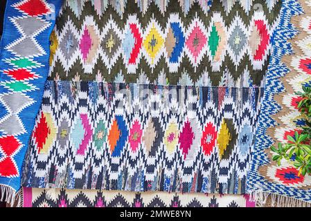 Traditional hand made carpets, Erice, Sicily, Italy Stock Photo