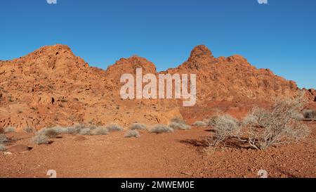 Red rock formations shown at Valley of Fire in Nevada, United States. Stock Photo