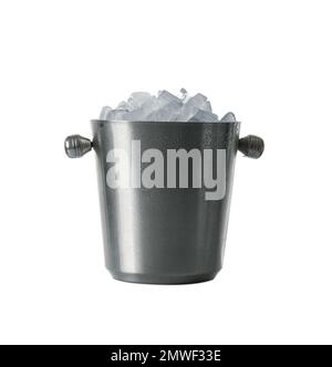 Metal Bucket With Ice Cubes Isolated On White Stock Photo - Download Image  Now - Ice Bucket, Ice, Bucket - iStock