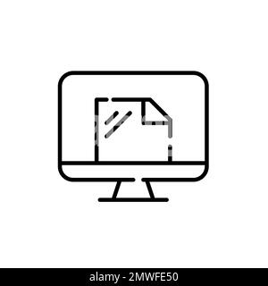 Desktop computer with file on it. Pixel perfect, editable stroke icon Stock Vector