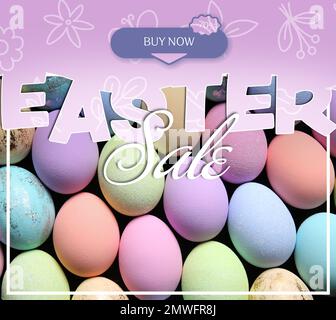 Poster for Easter sale with colorful eggs Stock Photo