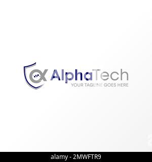 Letter Alpha or AX font with Security, guide, shield image graphic icon logo design abstract concept vector stock symbol related to technology or icon Stock Vector