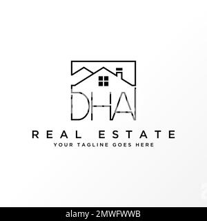 Letter or word DHA sans serif font with line roof house image graphic icon logo design abstract concept vector stock related to Properties or initial Stock Vector