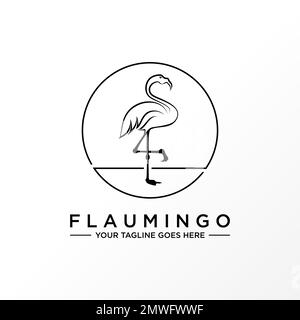 Simple and unique Flamingo in emblem line circle image graphic icon logo classic design abstract concept vector stock symbol related to animal. Stock Vector